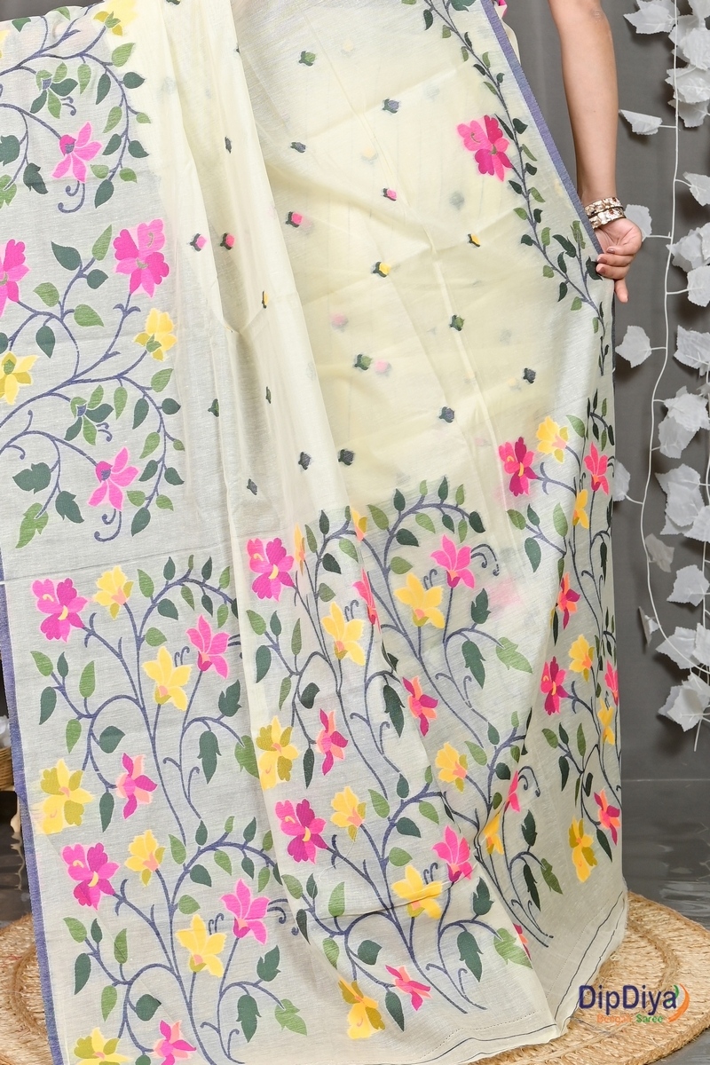 White Cotton Silk Parmix Hand Loom Saree (367)